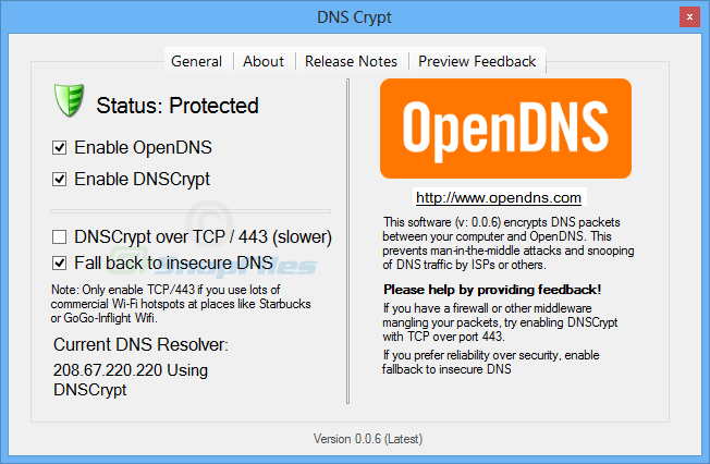 screen capture of DNS Crypt