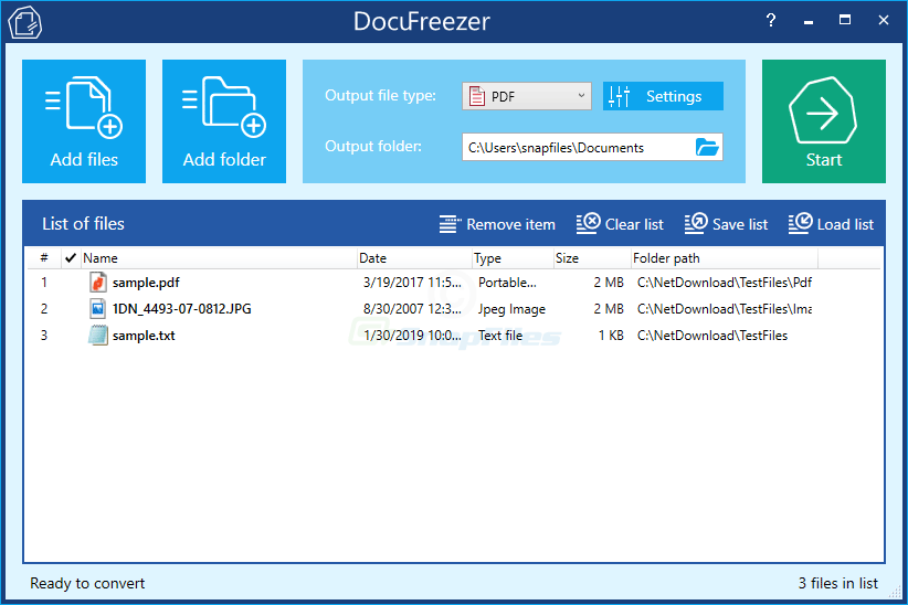 screen capture of DocuFreezer