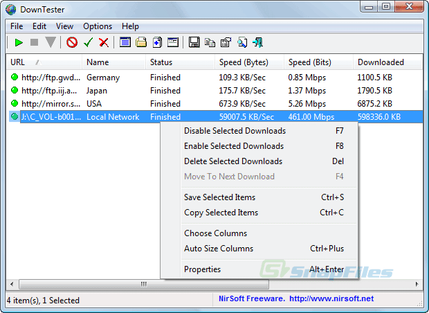 screen capture of DownTester