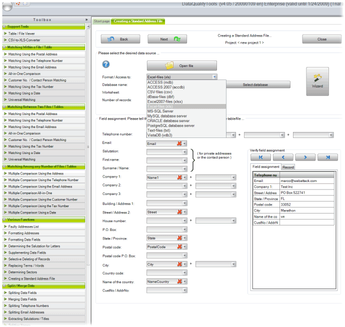 screen capture of DataQualityTools