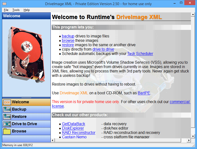 screenshot of DriveImage XML (Private Edition)