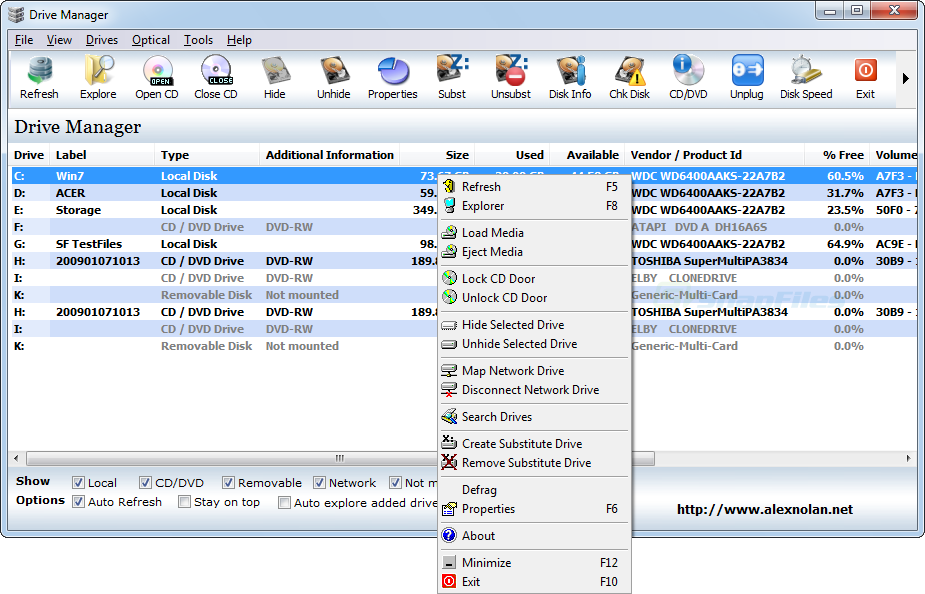 screen capture of Drive Manager