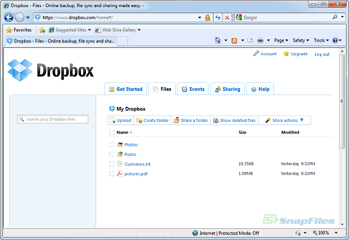screenshot of Dropbox