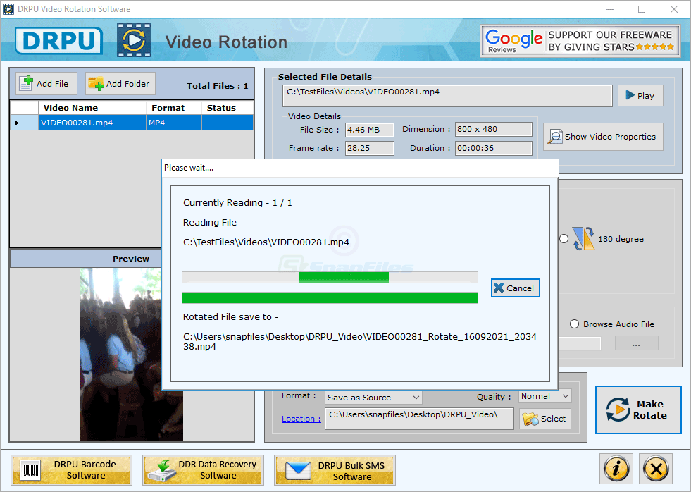 screenshot of DRPU Video Rotation
