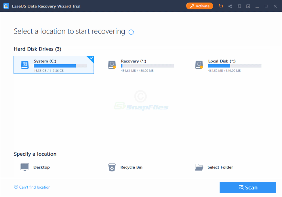 screen capture of EaseUS Data Recovery Wizard Pro