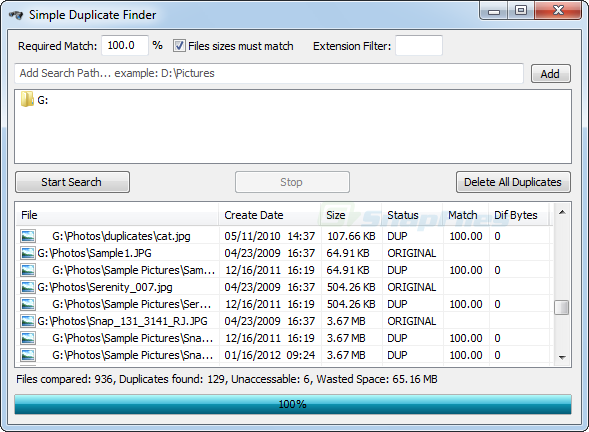 screen capture of Simple Duplicate Finder