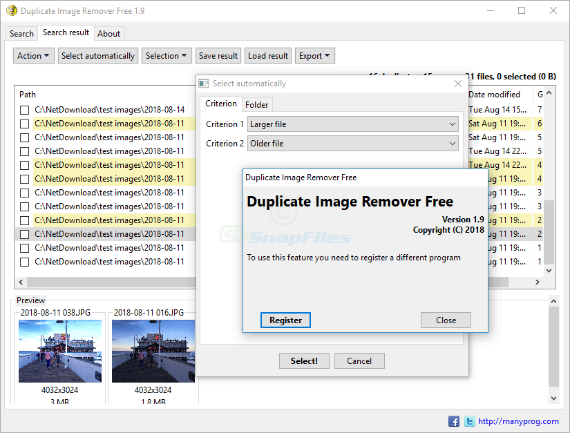 screenshot of Duplicate Image Remover Free