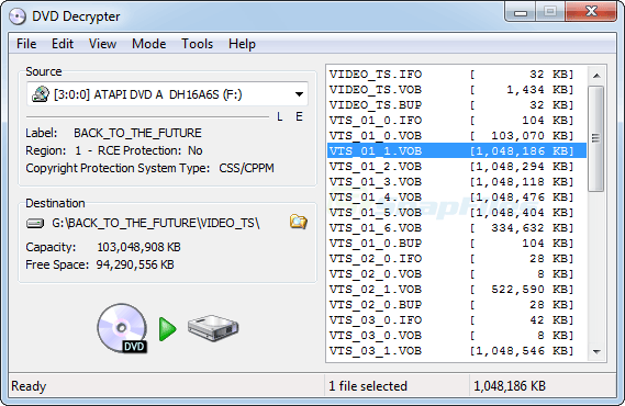 screen capture of DVD Decrypter