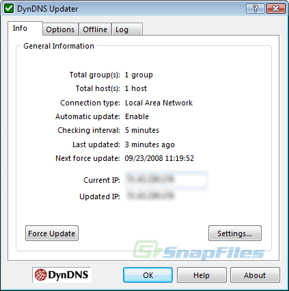 screenshot of DynDNS Updater