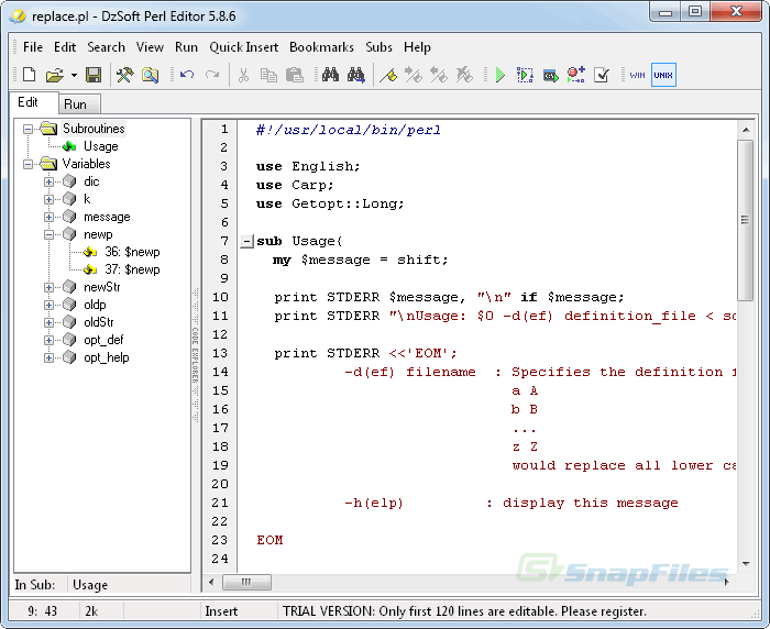 screen capture of DzSoft Perl Editor