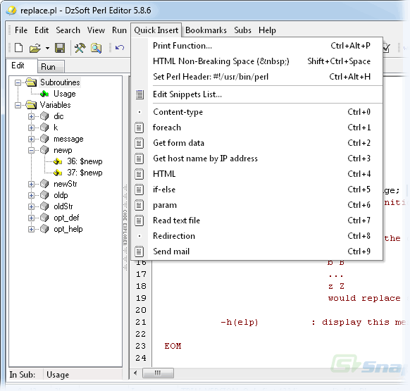 screenshot of DzSoft Perl Editor