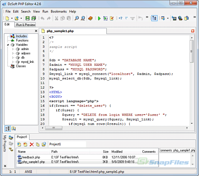 screen capture of DzSoft PHP Editor