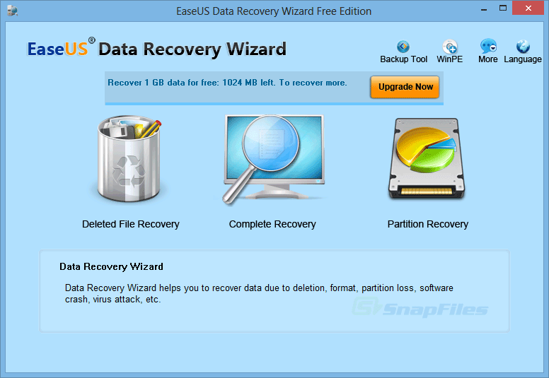 screen capture of EaseUS Data Recovery Wizard