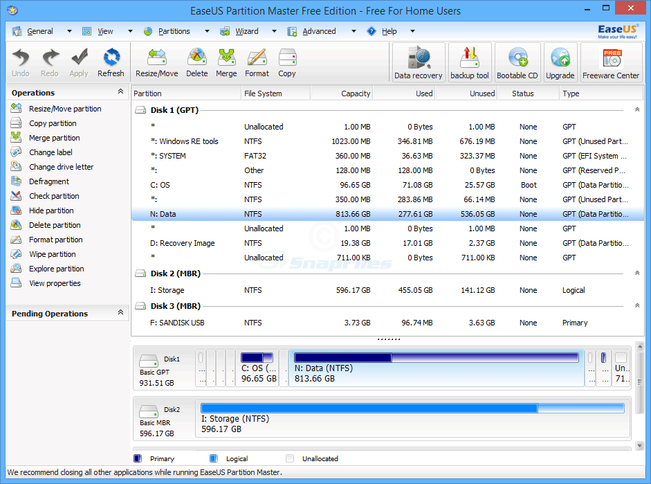 screen capture of EaseUS Partition Master