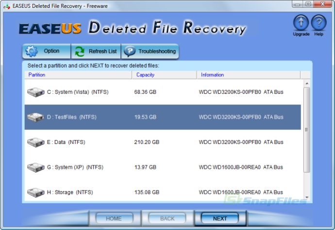 screen capture of EaseUS Deleted File Recovery