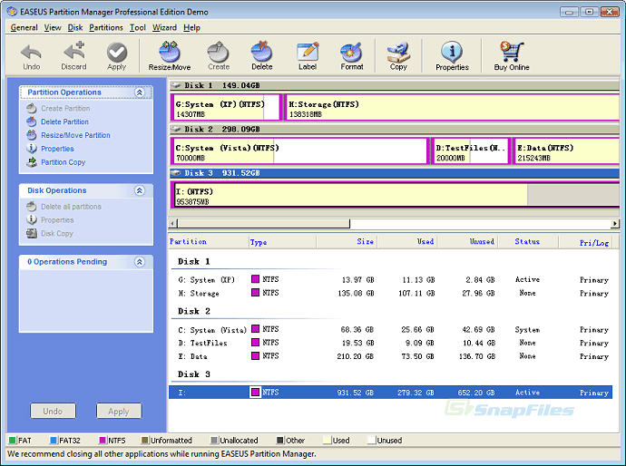 screen capture of EaseUS Partition Master Professional
