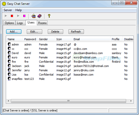 screenshot of Easy Chat Server