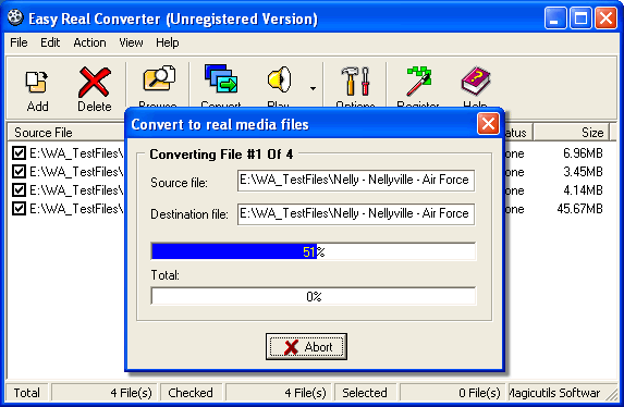 screen capture of Easy Real Converter