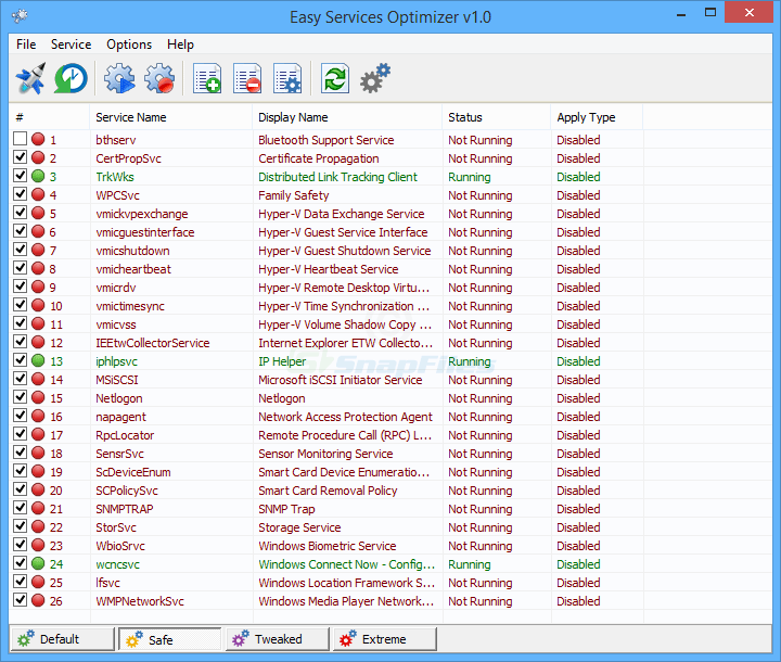 screen capture of Easy Service Optimizer