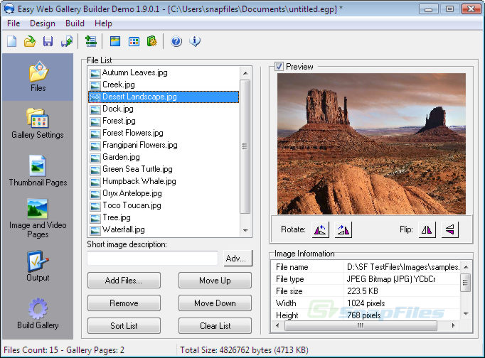 screen capture of Easy Web Gallery Builder