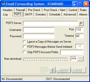 screen capture of EFS (Email Forwarding System)