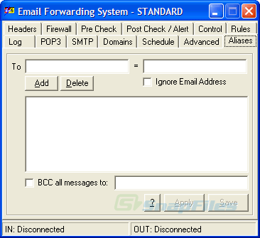 screenshot of EFS (Email Forwarding System)