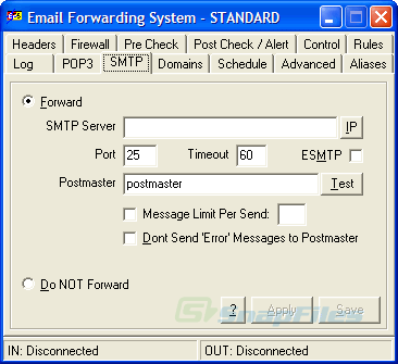 screenshot of EFS (Email Forwarding System)