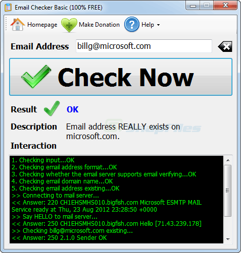 screen capture of Email Checker Basic