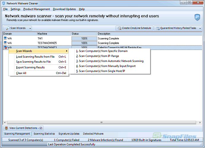 screen capture of EMCO Network Malware Cleaner