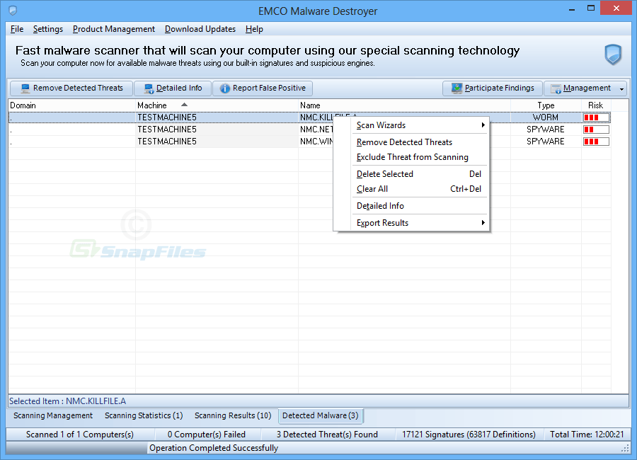 screen capture of EMCO Malware Destroyer