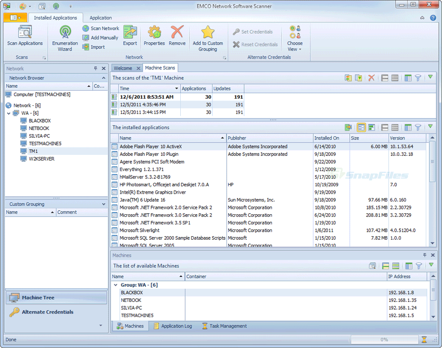screen capture of EMCO Network Software Scanner