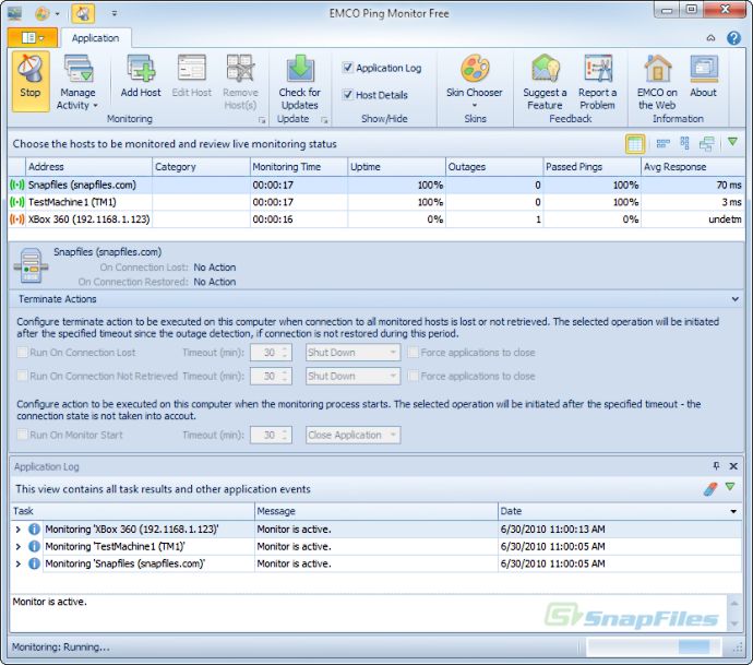 screen capture of EMCO Ping Monitor (Free Version)