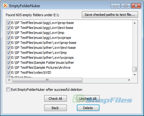screen capture of Empty Folder Nuker