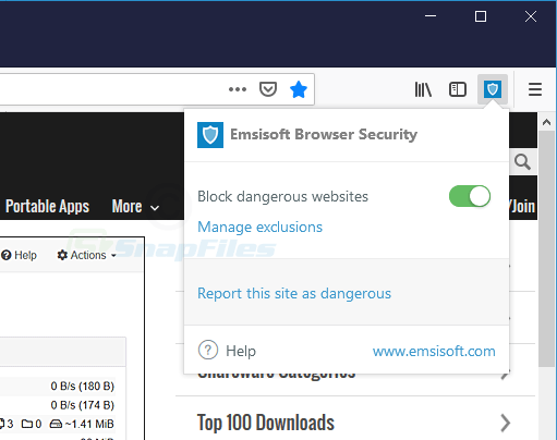 screen capture of Emsisoft Browser Security for Firefox