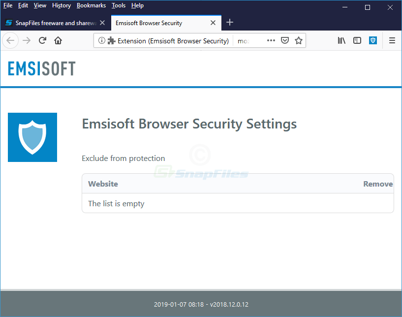 screenshot of Emsisoft Browser Security for Firefox