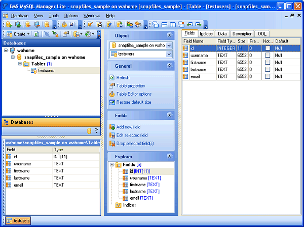 screen capture of EMS SQL Manager Lite for MySQL