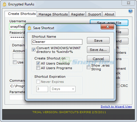 screenshot of Encrypted RunAs