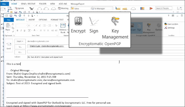screen capture of Encryptomatic OpenPGP