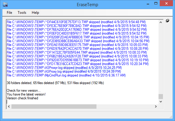 screen capture of EraseTemp