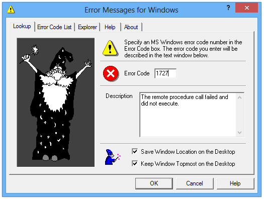 screen capture of Error Messages for Windows