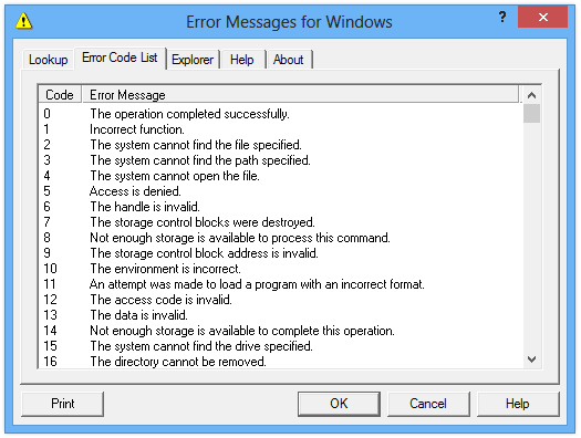 screenshot of Error Messages for Windows