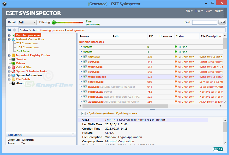 screen capture of ESET SysInspector