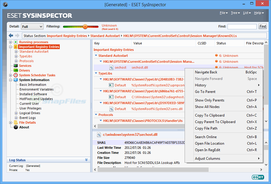 screenshot of ESET SysInspector