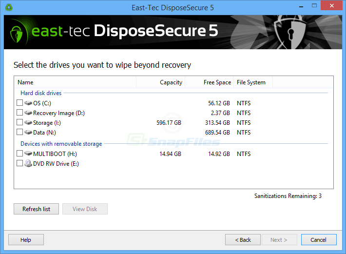 screenshot of east-tec DisposeSecure