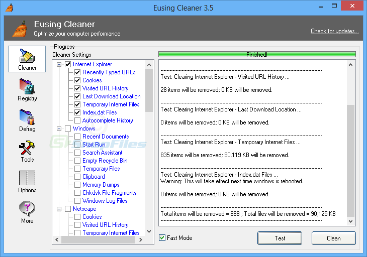 screen capture of Eusing Cleaner
