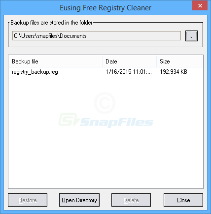 screenshot of Eusing Free Registry Cleaner