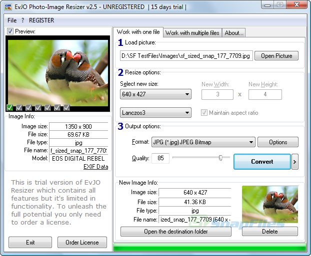 screen capture of EvJO Photo-Image Resizer