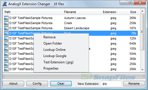 screenshot of AnalogX Extension Changer