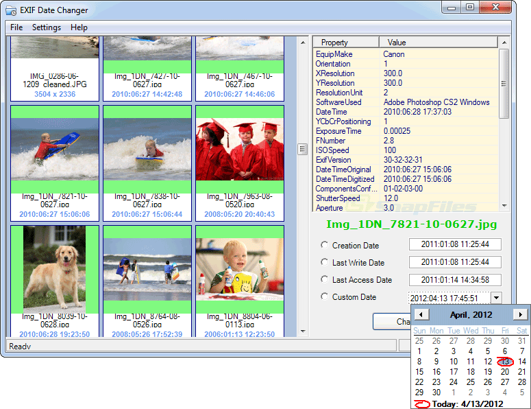 screen capture of EXIF Date Changer