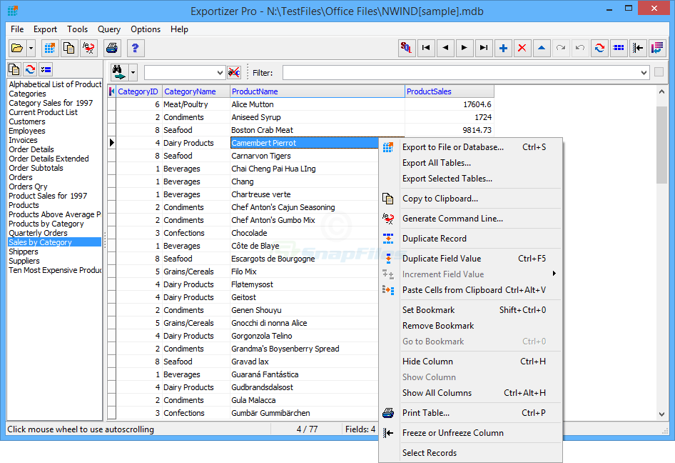 screen capture of Exportizer Pro